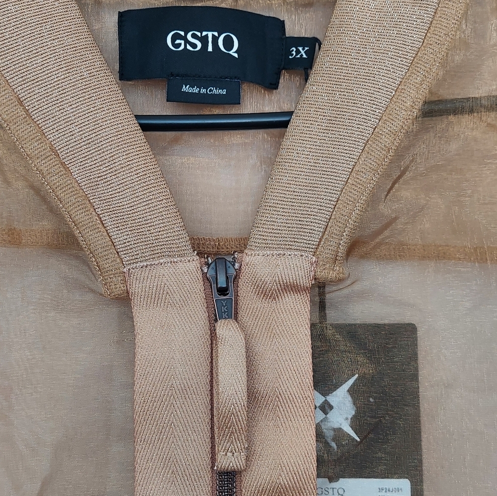 GSTQ Sheer Metallic Gold Jacket Womens Size 3X NWT Travel Vacation Office Preppy - Picture 3 of 16
